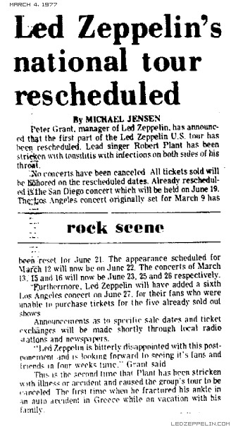 LA '77 Dates Rescheduled