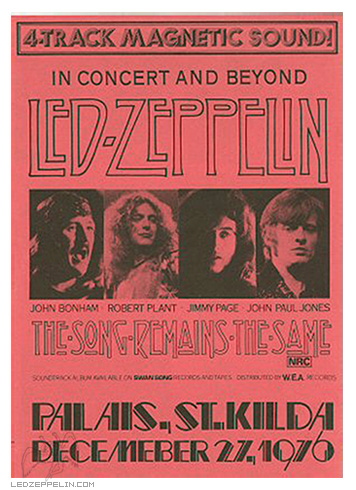 Song Remains the Same 1976 handbill (Australia)