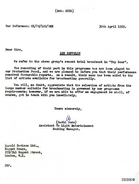BBC Top Gear approval letter 4-30-69