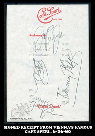 Vienna '80 (Cafe Sperl) Autographed Receipt
