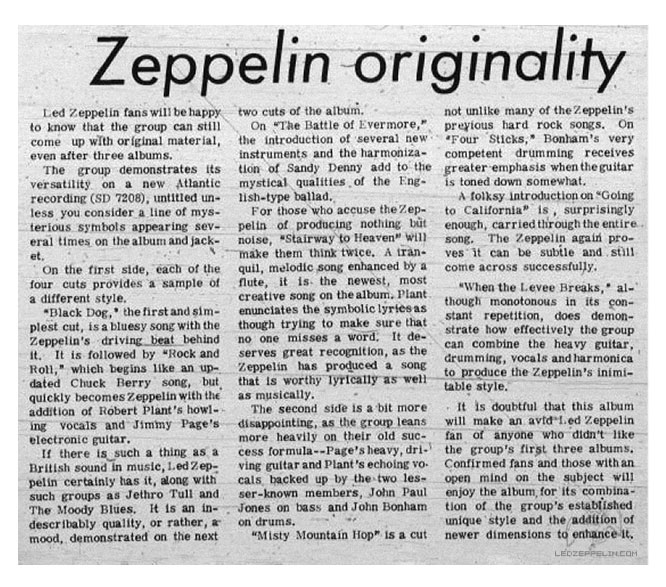 Led Zeppelin IV review (Nov. 1971)