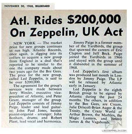 Zep Signs with Atlantic - Nov. 1968