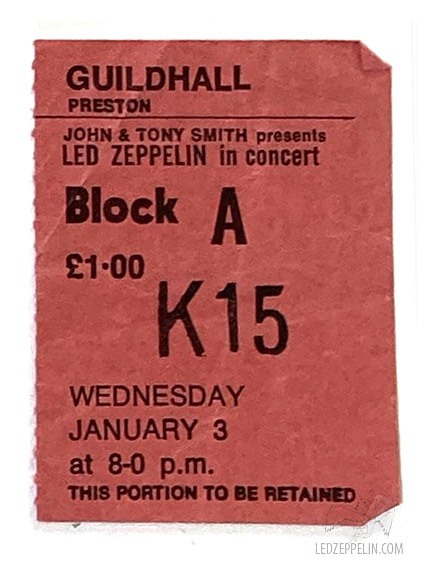 Preston (Guildhall) 1973 ticket (original date: Jan.3)
