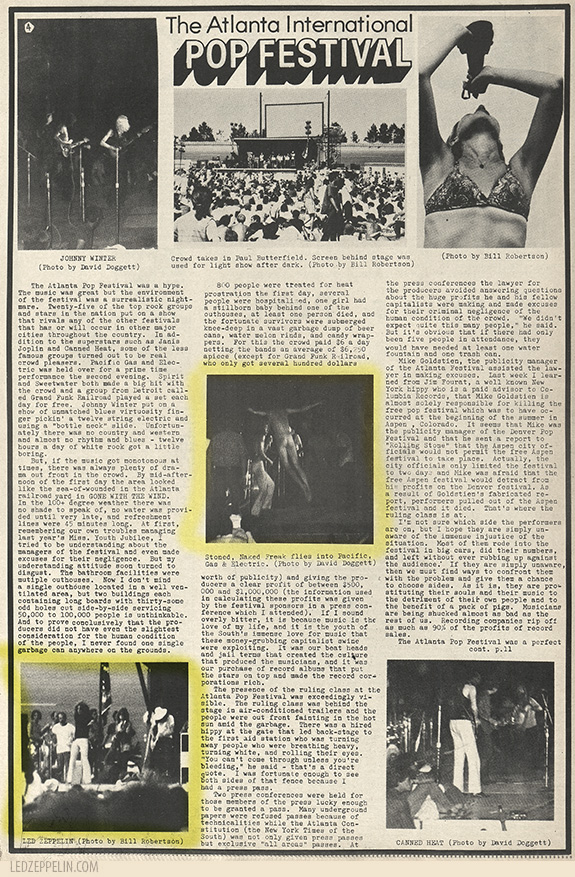 Atlanta Pop Festival 1969 Lineup  