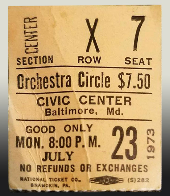Baltimore 1973 ticket stub