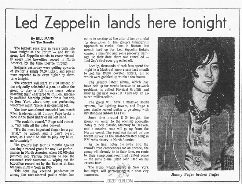 Montreal 1975 - LZ Lands Here Tonight (Gazette)