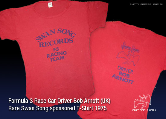 Swan Song sponsor t-shirt - Bob Arnott F3 Driver 1975