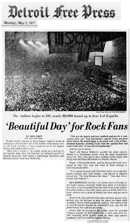 Pontiac Silverdome - April 30, 1977 / Pontiac | Led Zeppelin Official  Website