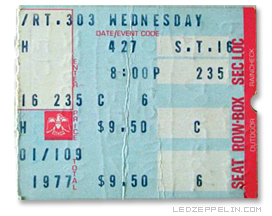 Cleveland 4.27.77 Ticket