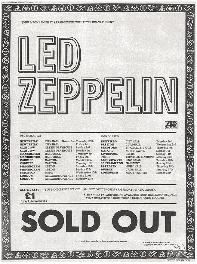 UK '72 / '73 Tour Sold Out