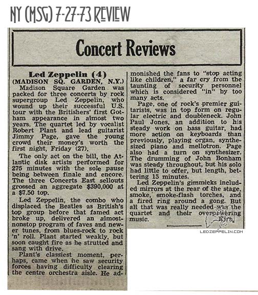 New York (MSG) 7-27-73 review