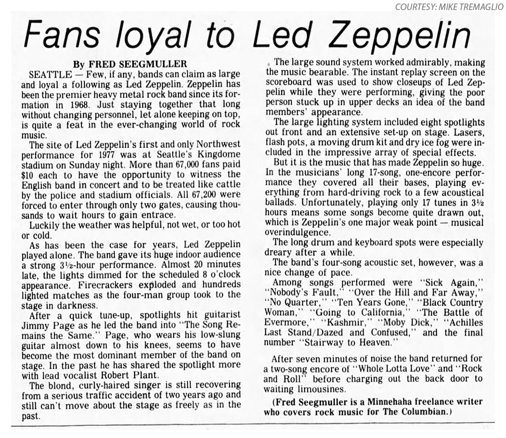Seattle 1977 Review (Fans Loyal To LZ)