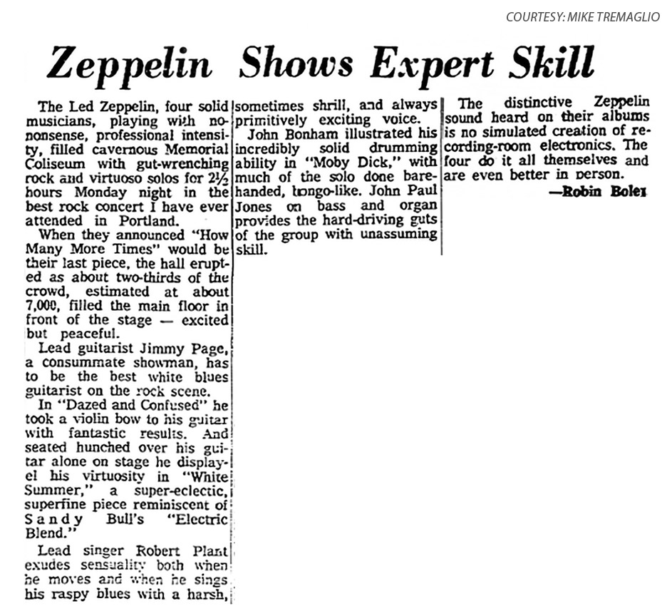 Portland 1970 (review) 'Zeppelin Shows Expert Skill'