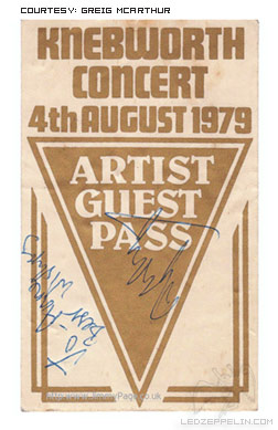 Knebworth 1979 pass (signed JP)