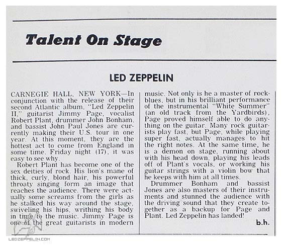 Carnegie Hall 1969 review (Cashbox)