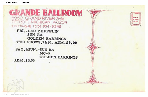 Grande Ballroom postcard - May 1969
