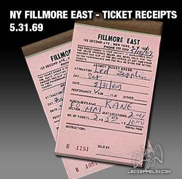 Fillmore East - May 1969 - ticket receipts