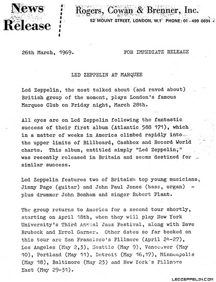 Marquee '69 Press Release