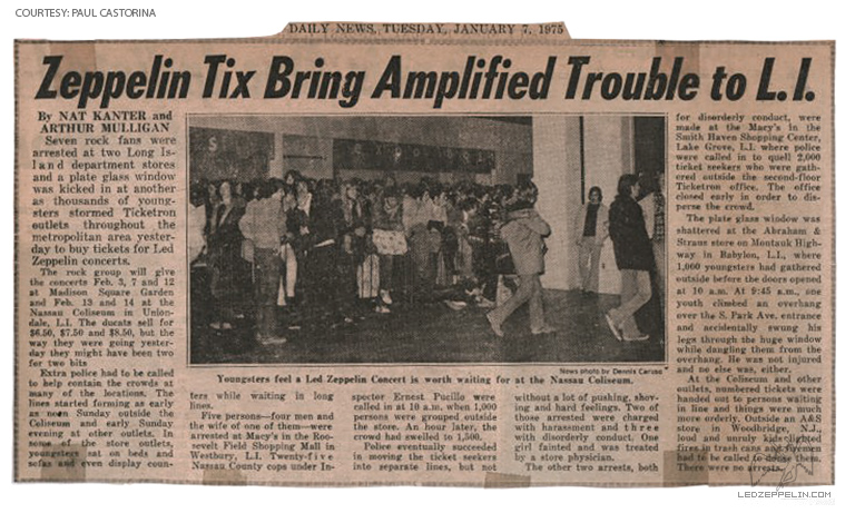Uniondale, NY Tickets Onsale (Jan. 7, 1975)