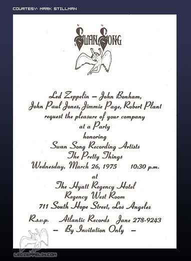 Swan Song Party invitation 3-26-75