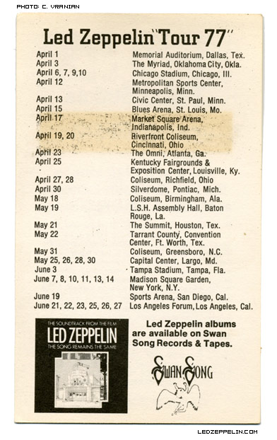 Tour '77 flyer
