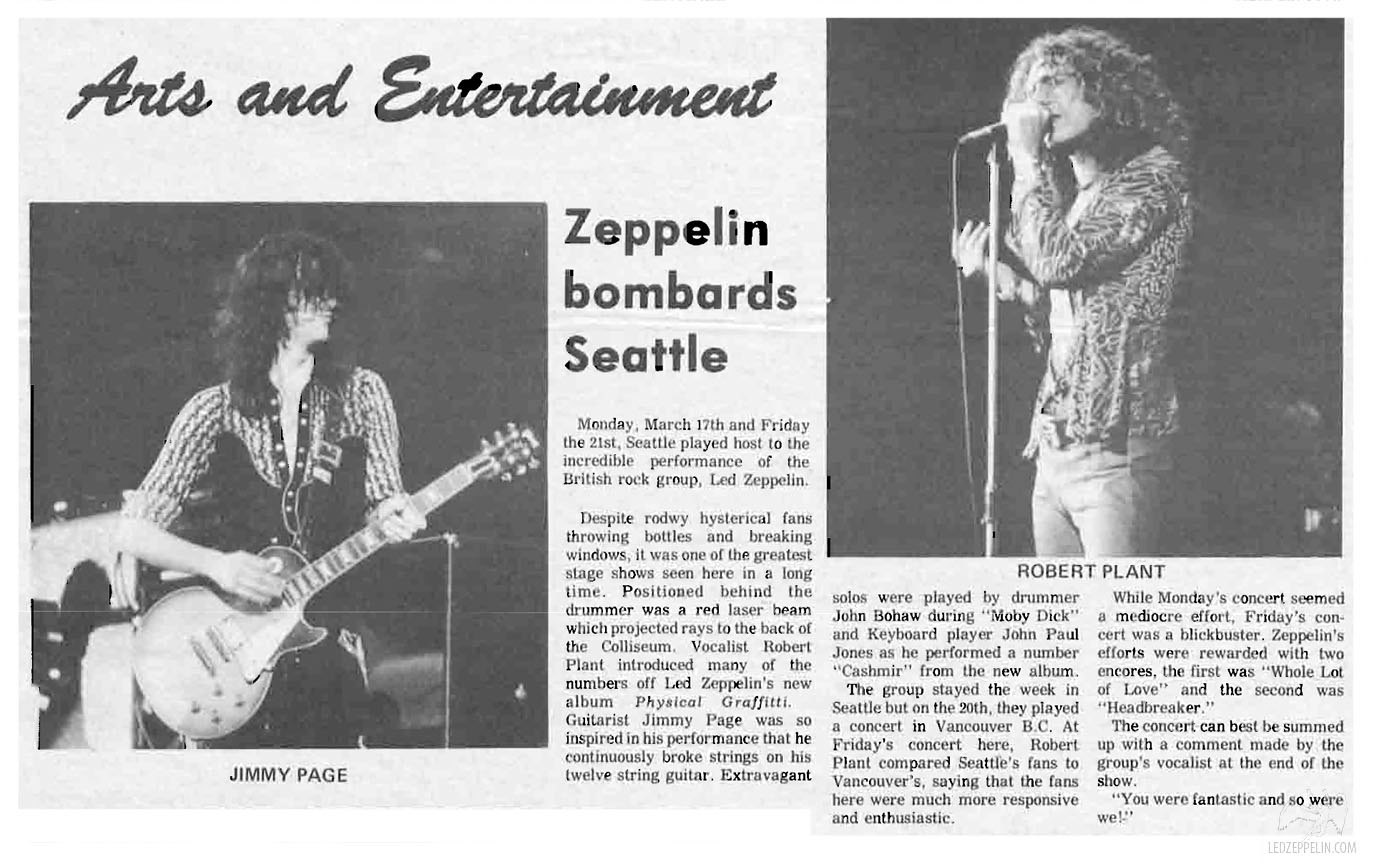 Seattle 1975 Review - Zeppelin Bombards Seattle