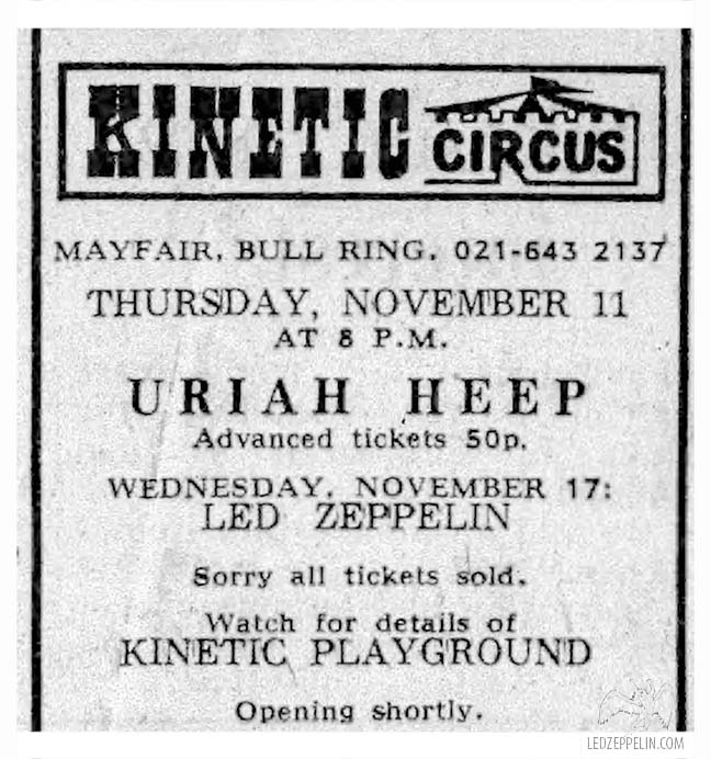 Kinetic Circus (Birmingham) ad 1971