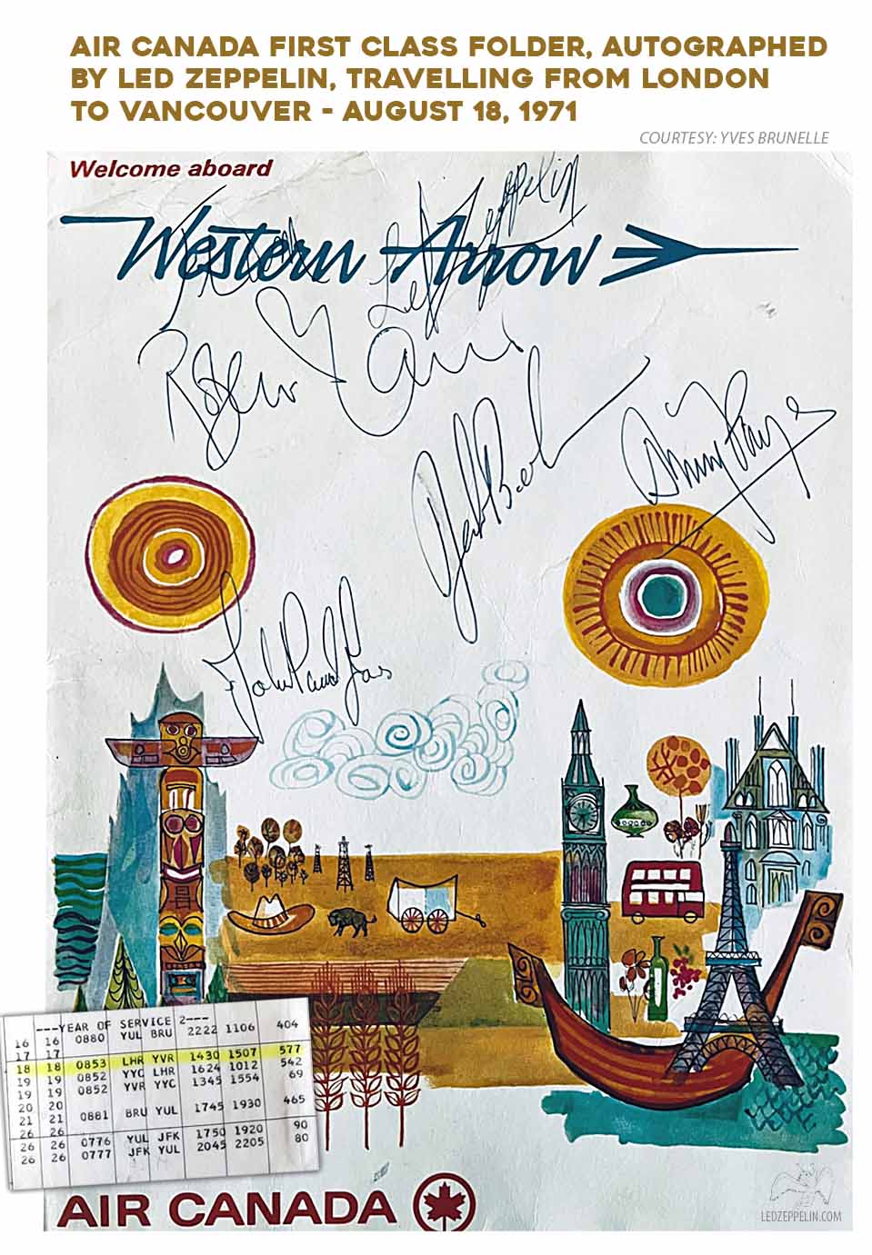 Vancouver 8/18/71 - Led Zeppelin Autographed Air Canada Folder
