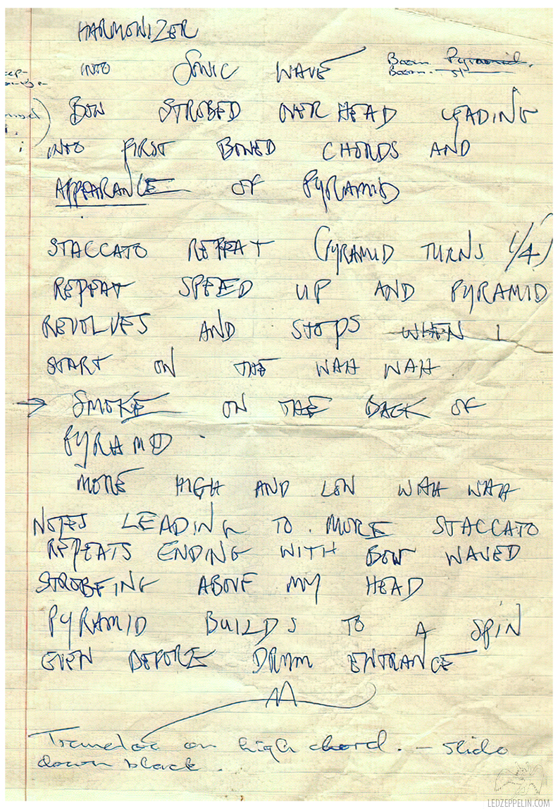 Jimmy Page - Cue Sheet Production Notes (Laser Pyramid) 1979