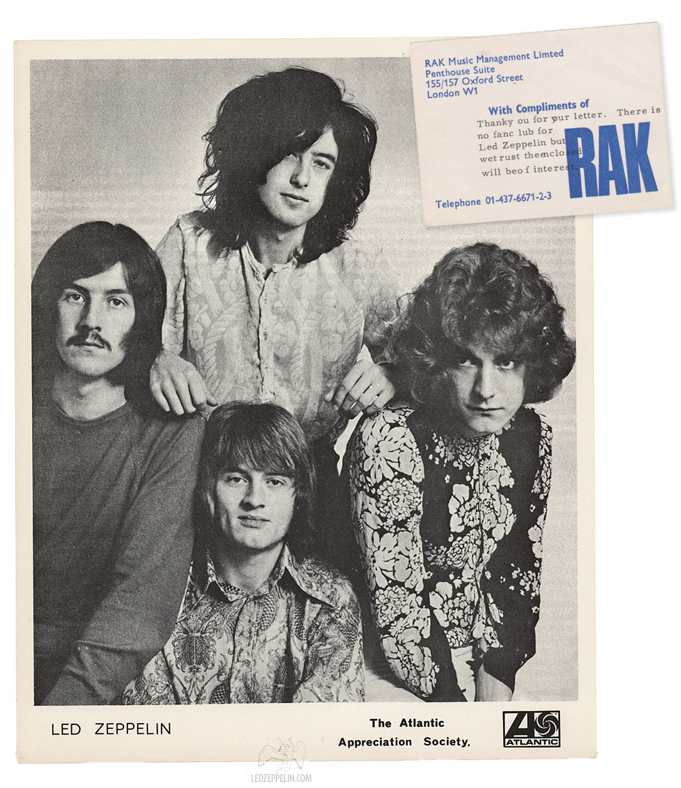 1969 Promo Photo / RAK (Peter Grant) Business Card