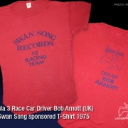 Swan Song sponsor t-shirt - Bob Arnott F3 Driver 1975