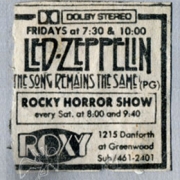 Song Remains the Same (Toronto) Roxy 1980s Weekly Screening ad